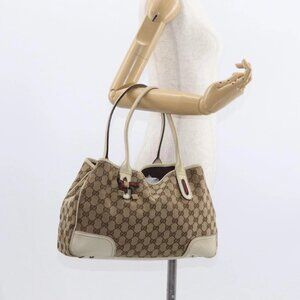 GUCCI GG Canvas Web Sherry Line Pretty Tote Bag Beige Gold 163805 Auth ka637